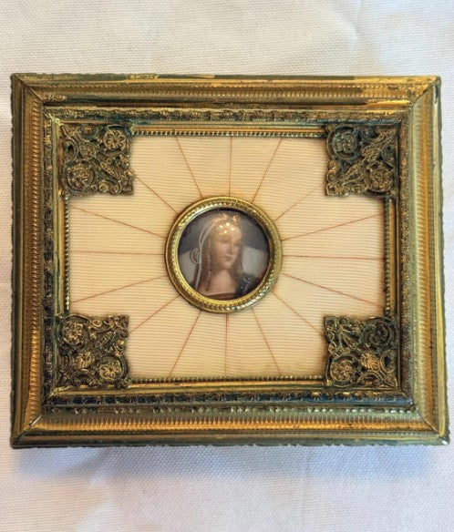 Italian Ormolu Trinket Box with Female Portrait, 4”