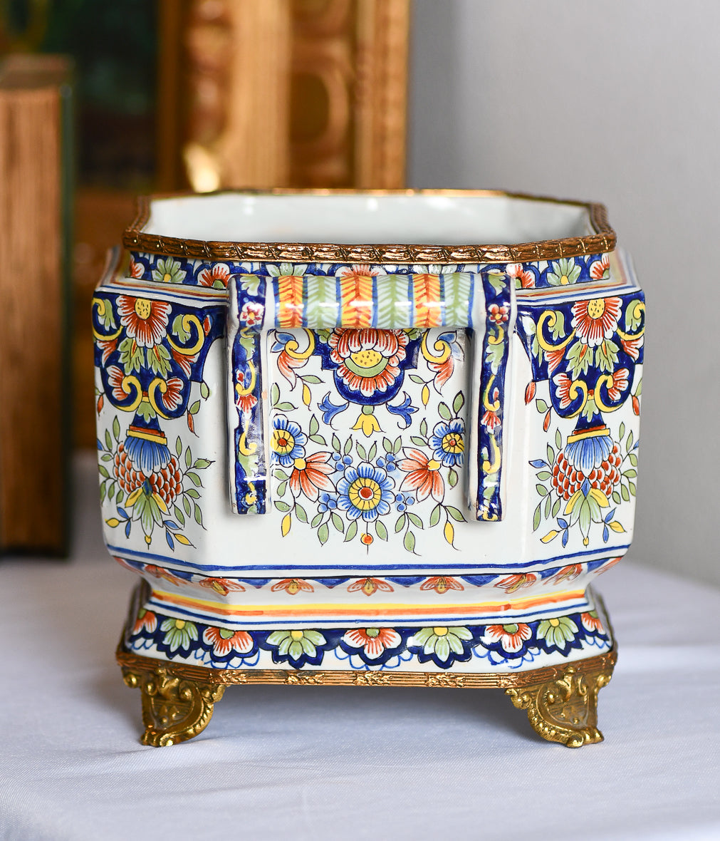 Faience Ceramic Jardiniere Planter, 9”, France