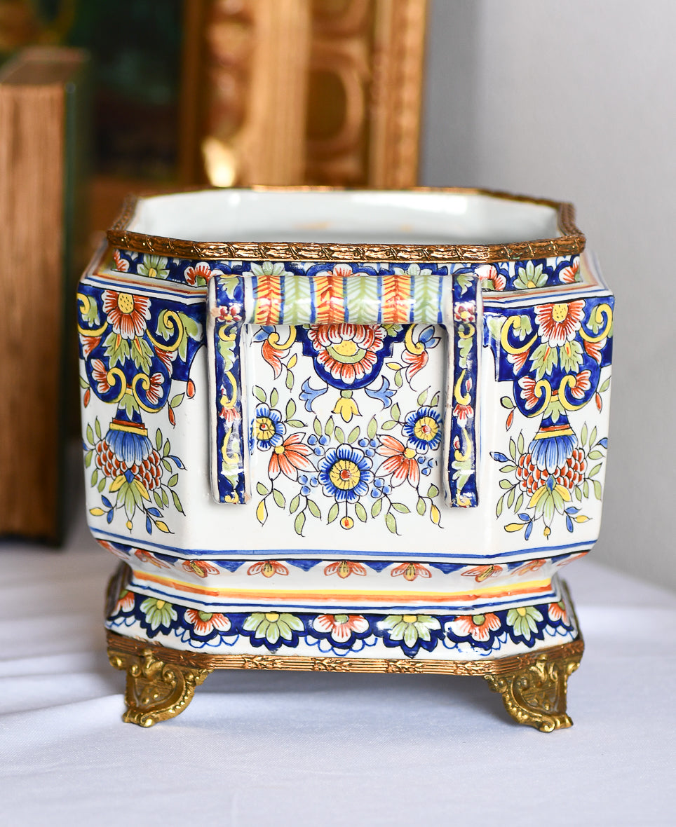 Faience Ceramic Jardiniere Planter, 9”, France