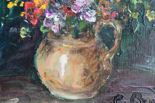 Floral Framed Oil Painting, 17.75", France